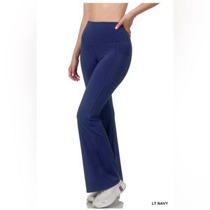 Zenana Wide Waistband Flare Pant with Pockets